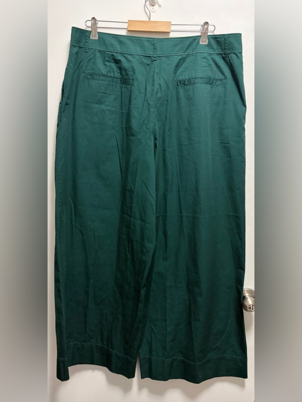 NWT LOFT Women's Green Wide Leg Pleated Crop Pants Size 16 100% Cotton - Picture 2 of 7